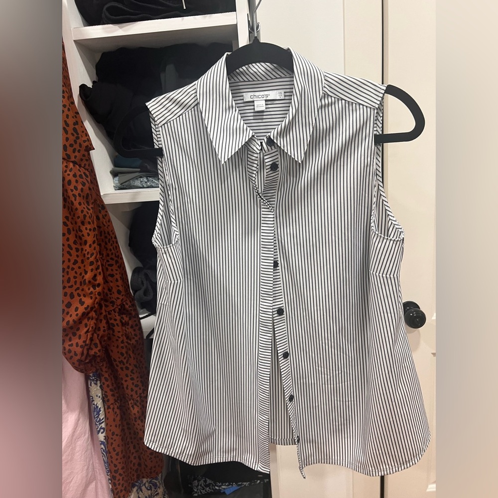 Chico's Black and White Striped Button Down Shirt